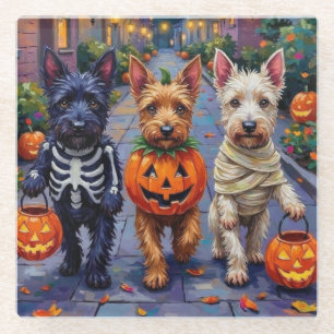 Posavasos De Vidrio Perros Terrier Escoceses con disfraces de Hallowee