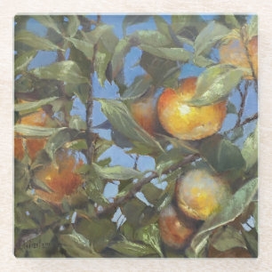 Posavasos De Vidrio Persimmon Fruit Tree Hermosa Pintura Original