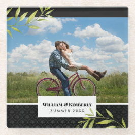 Posavasos De Vidrio Personaliza tu foto con Laurel y Damask