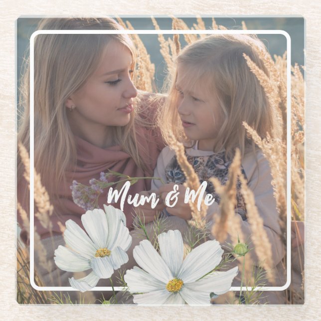 Posavasos De Vidrio Personaliza tu foto Marco cuadrado Cosmos blanco (Anverso)