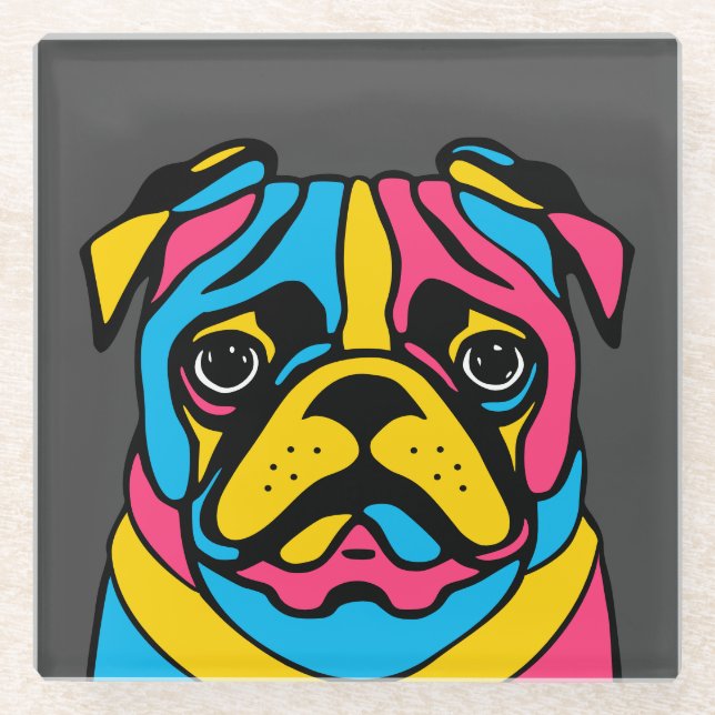 Posavasos De Vidrio personalizable 3 tono pug (Anverso)