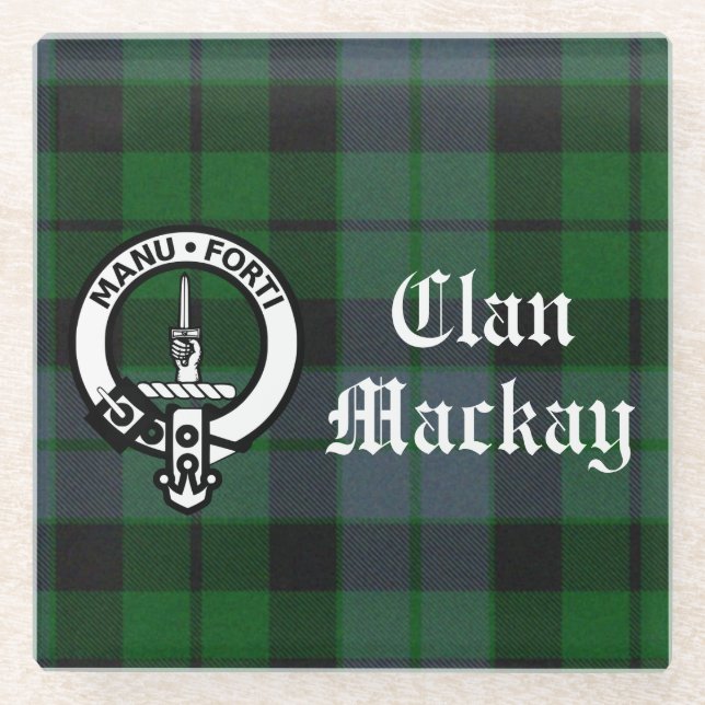 Posavasos De Vidrio Personalizable Clan Mackay Escudo Badge & Tartan (Anverso)