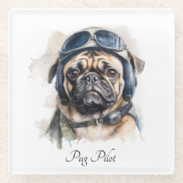 Posavasos De Vidrio personalizable de pug del mascota piloto