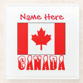 Posavasos De Vidrio Personalización roja de la bandera canadiense