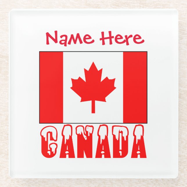Posavasos De Vidrio Personalización roja de la bandera canadiense (Anverso)