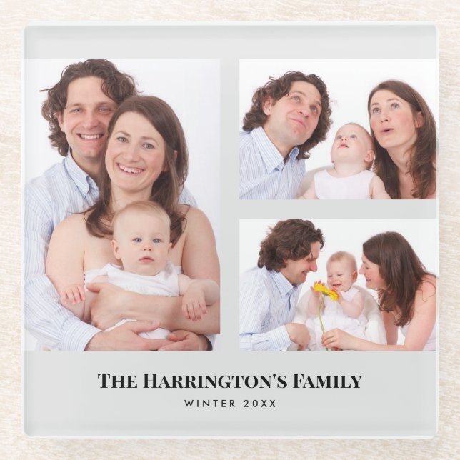 Posavasos De Vidrio Personalizado 3 Secciones Fotos de la familia Marc (Anverso)