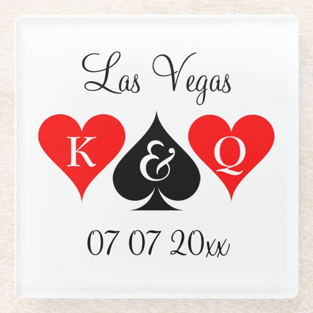 Posavasos De Vidrio Personalizado casino póker boda Las Vegas (Anverso)