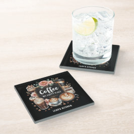 Posavasos De Vidrio ☕ Personalizado Coffeecore Kitchen Cafe Happy Plac