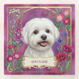 Posavasos de vidrio personalizado con perro maltés