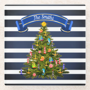 Posavasos De Vidrio Personalizado de árbol de Navidad náutico