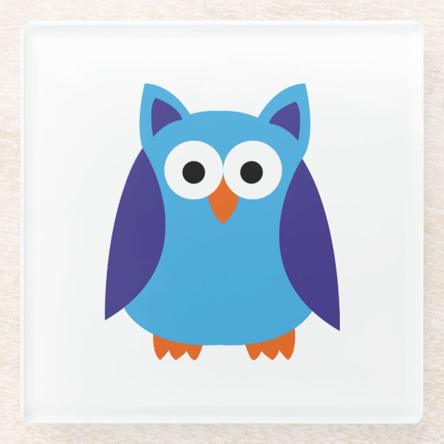 Posavasos De Vidrio Personalizado de búho azul (Anverso)