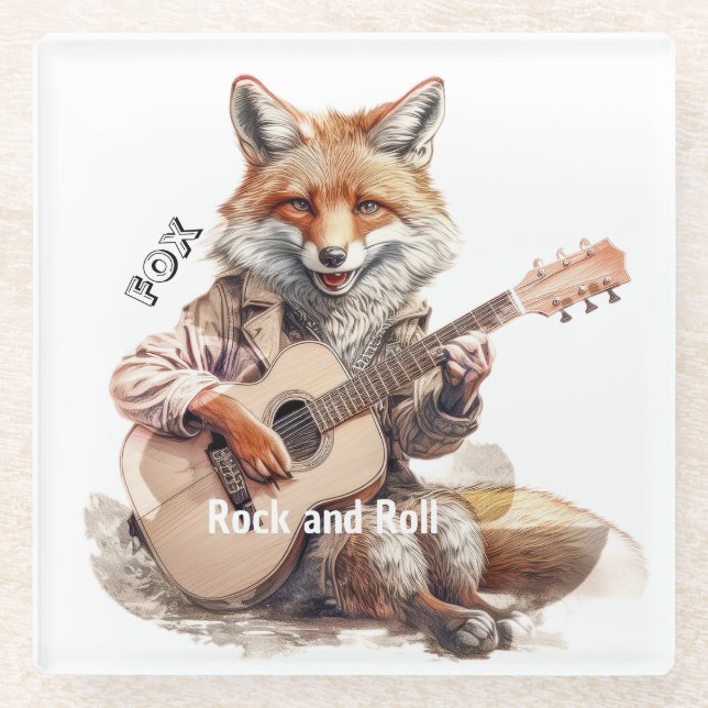 Posavasos De Vidrio Personalizado de Caricatura Animal Fox A musical (Anverso)