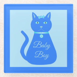 Posavasos De Vidrio Personalizado de gato de niño pequeño azul