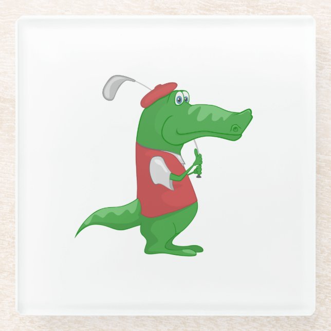 Posavasos De Vidrio Personalizado de golf de cocodrilo (Anverso)