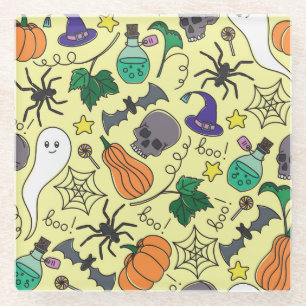 Posavasos De Vidrio Personalizado de Halloween: Vibrante patrón de cos