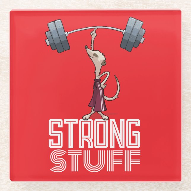 Posavasos De Vidrio Personalizado de Halterofilia Cute Meerkat Strong  (Anverso)