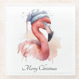 Posavasos De Vidrio Personalizado de Santa Claus Snowbird Flamingo