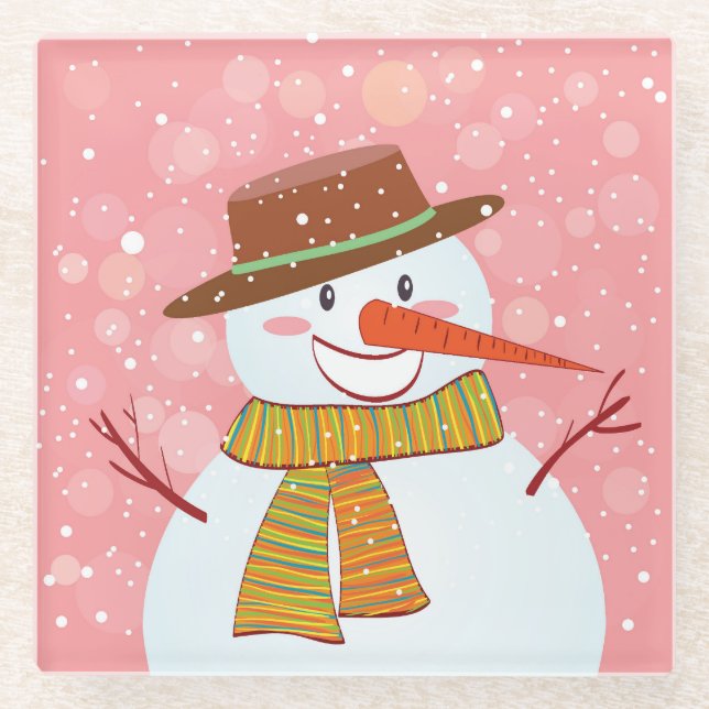Posavasos De Vidrio Personalizado dulce hombre de nieve en invierno (Anverso)