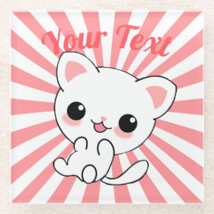 Posavasos De Vidrio Personalizado Kawaii White Kitten