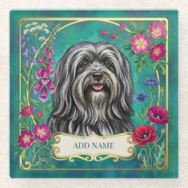 Posavasos de vidrio personalizado Lhasa Apso gris