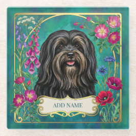Posavasos de vidrio personalizado Lhasa Apso negro