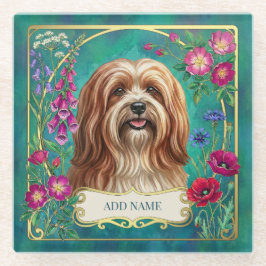 Posavasos de vidrio personalizado Lhasa Apso rojo