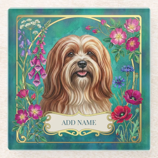 Posavasos de vidrio personalizado Lhasa Apso rojo  (Anverso)