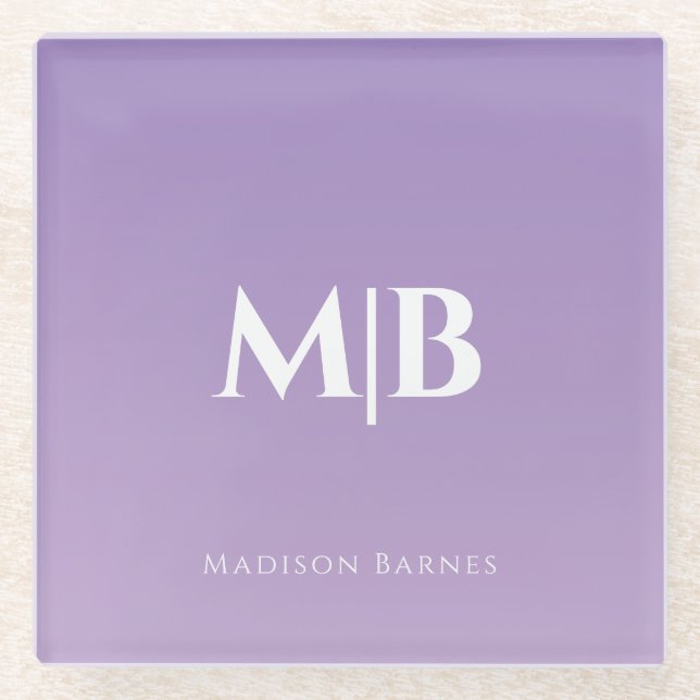 Posavasos De Vidrio Personalizado Lilac Monograma Nombre (Anverso)