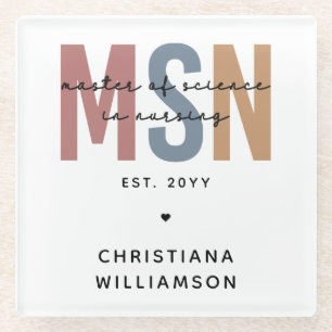 Posavasos De Vidrio Personalizado MSN Master en Ciencias en Graduación