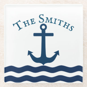 Posavasos De Vidrio Personalizado Náutico de Sleek Anchor
