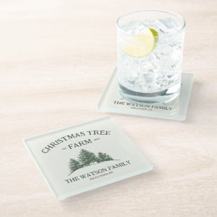 Posavasos De Vidrio Personalizado Nombre Familia Navidad Árbol Granja