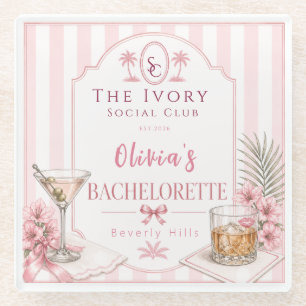 Posavasos De Vidrio personalizado Rosa Lux Despedida de soltera bridal