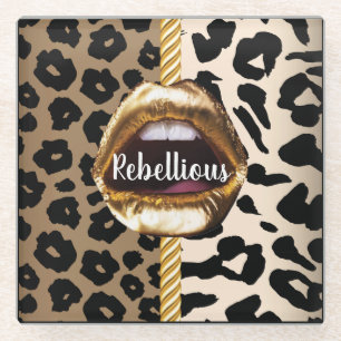 Posavasos De Vidrio Personalizado salvaje Oro labios Regalo Decoración