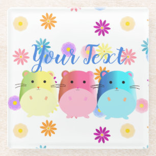 Posavasos De Vidrio Personalizado Triple Cute Kawaii Hamsters