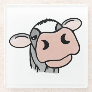 Posavasos De Vidrio personalizado vaca lechera blanco negro rosa besar