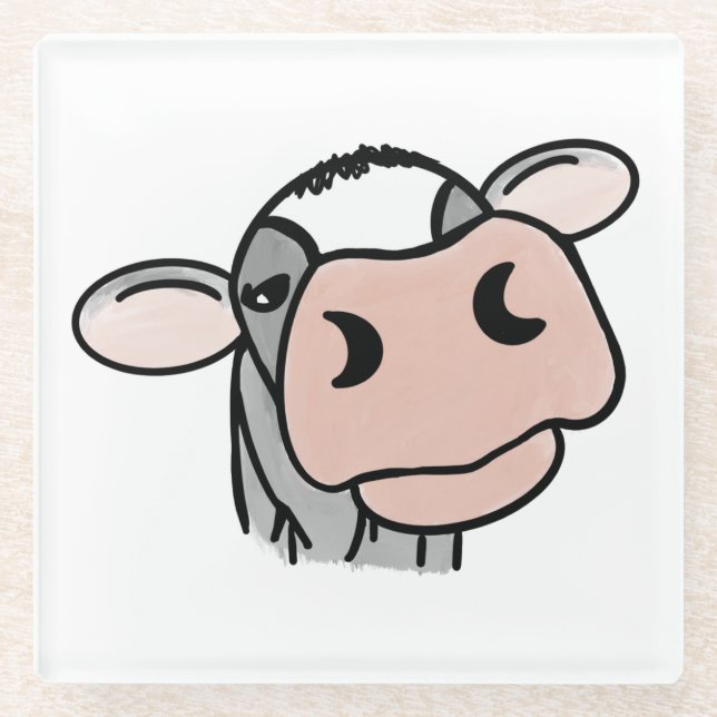 Posavasos De Vidrio personalizado vaca lechera blanco negro rosa besar (Anverso)