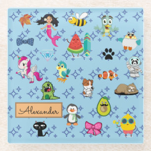 Posavasos De Vidrio Personalizados brillan lindos niños azules persona