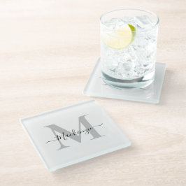 Posavasos De Vidrio Personalizar el nombre inicial del monograma