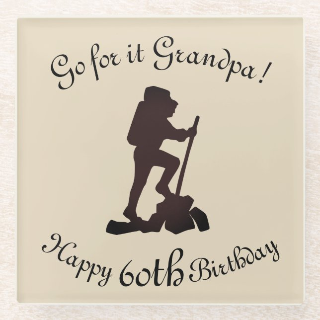 Posavasos De Vidrio Personalizar este excursionismo Feliz 60 cumpleaño (Anverso)