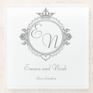 Posavasos De Vidrio Personalizar los nombres, iniciales y frase Amor