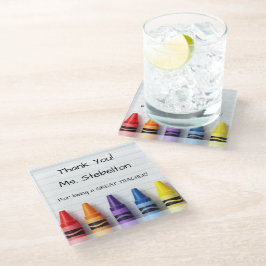 Posavasos De Vidrio Personalized Crayon Teacher Drink Coaster