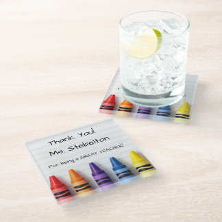 Posavasos De Vidrio Personalized Crayon Teacher Drink Coaster