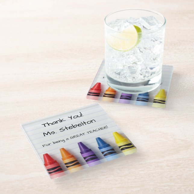 Posavasos De Vidrio Personalized Crayon Teacher Drink Coaster (Angular)