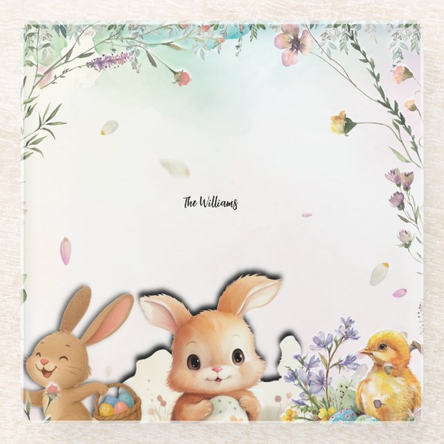 Posavasos De Vidrio Personalized Easter Brunch Glass Square Coaster (Anverso)