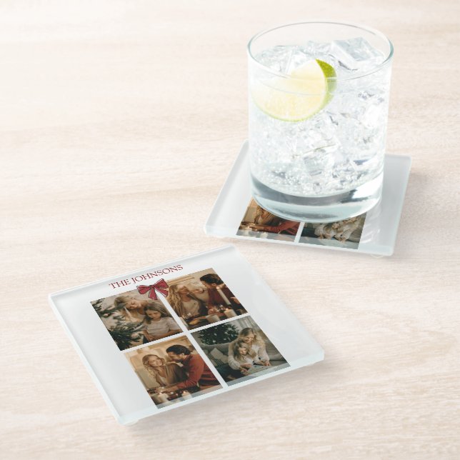 Posavasos De Vidrio Personalized Family Christmas Photos Coaster (Angular)