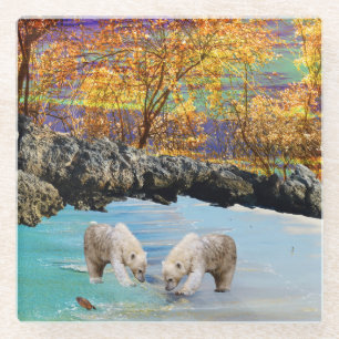 Posavasos De Vidrio Pesca de los Osos Polares,