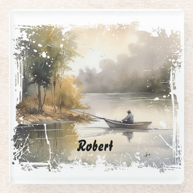 Posavasos De Vidrio Pesca en lago (Anverso)