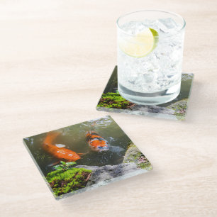 Posavasos De Vidrio Pescado de Koi en un estanque