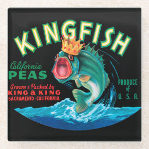 Posavasos De Vidrio Pescado de trasero con corona en fondo negro