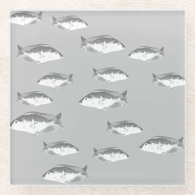 Posavasos De Vidrio Pescado gris monocromo (Anverso)